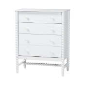 Baxton Studio Brantley Spindle Chest - 4-Drawer Vertical Storage Cabinet with Beaded Frame and Elevated Base for Bedroom, White